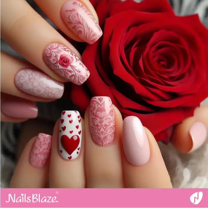 Pink Filigree Nail Design for Valentine | Valentine Nails - NB2939
